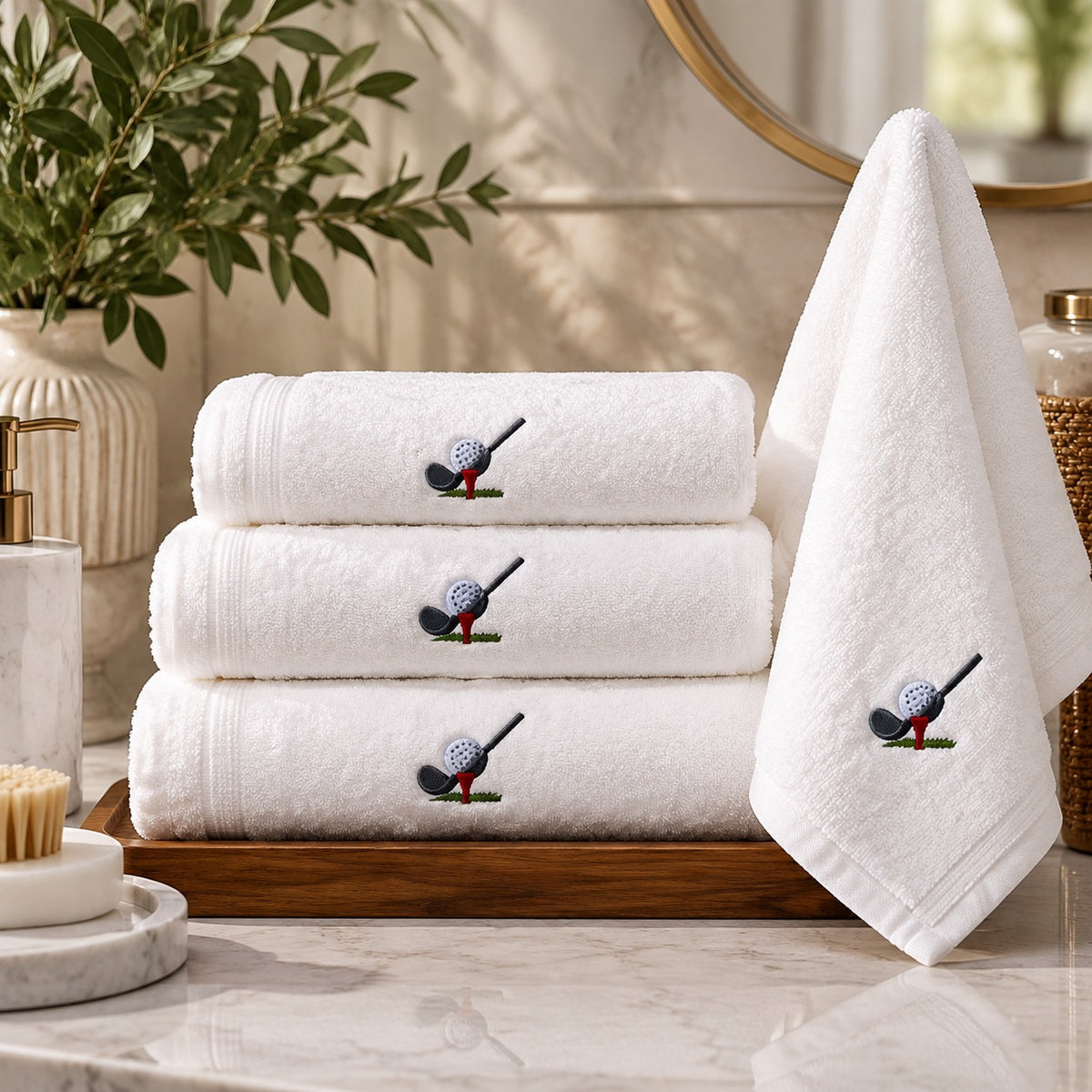 Luxury Golf Embroidered Bedsheet Gift Pack – Premium Towel Set & Golf Wall Decor | Elegant Home Gift Set
