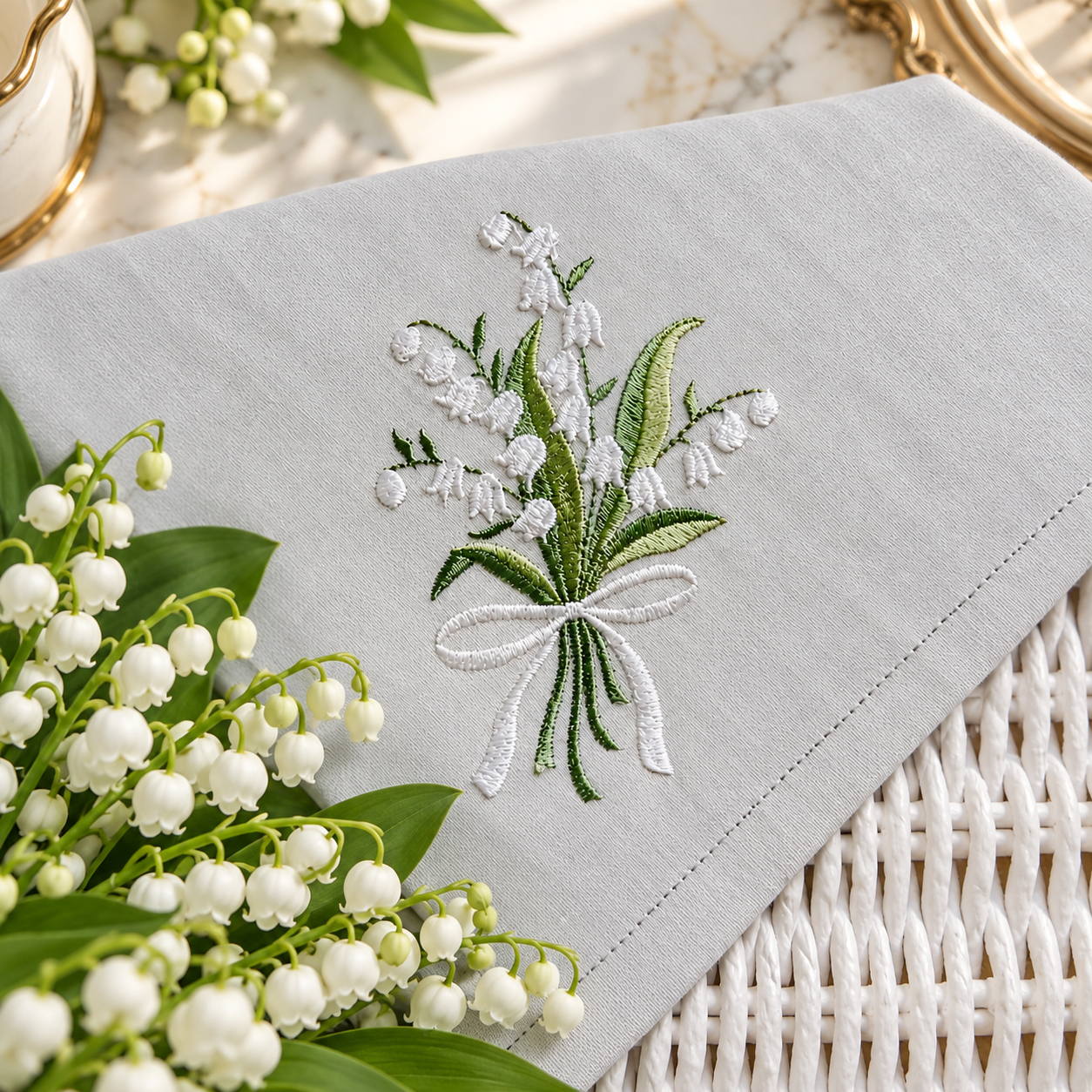 Elegant Lily Bouquet Embroidered Table Napkin