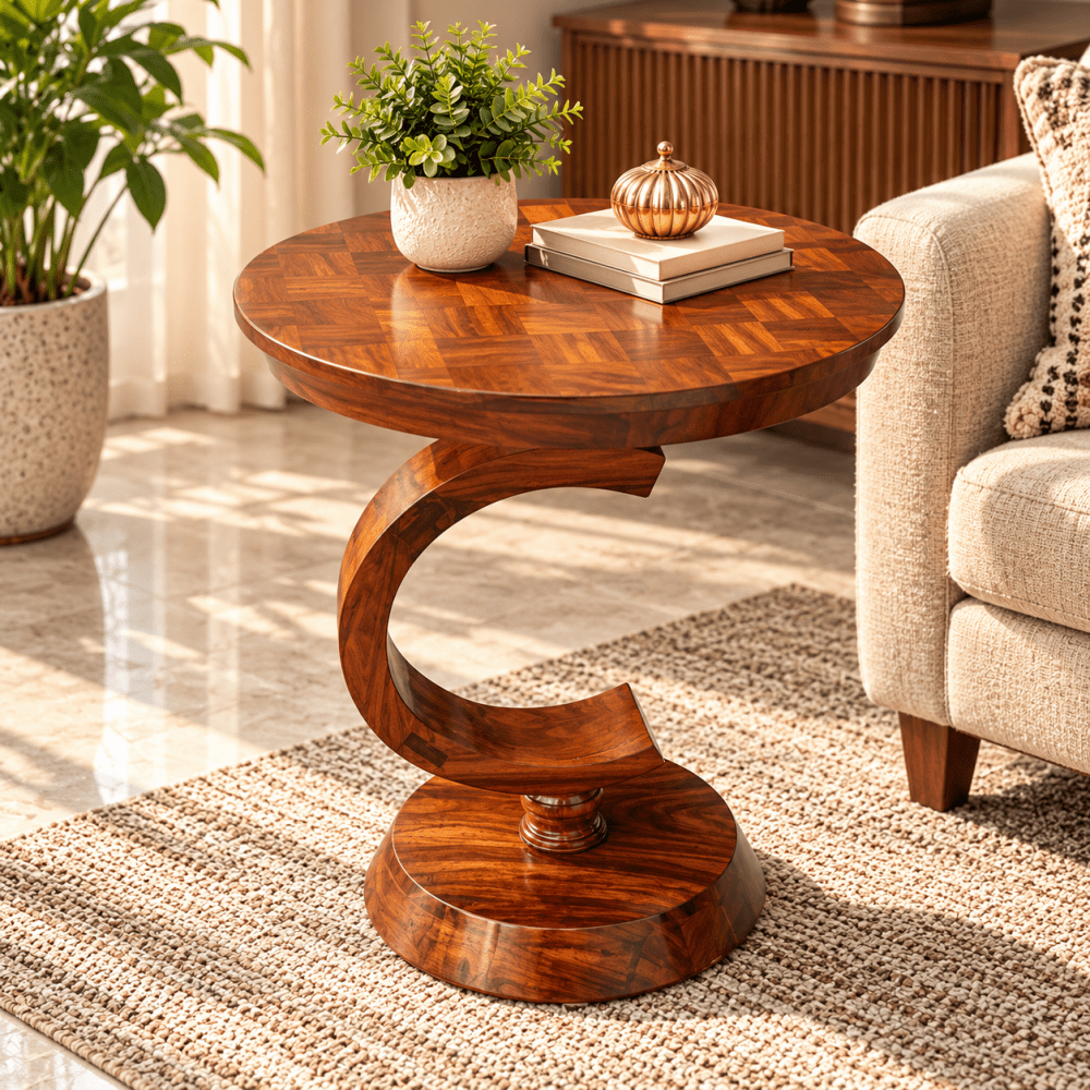 Antique Design Wooden Round Coffee Table - myhomestore.com.pk