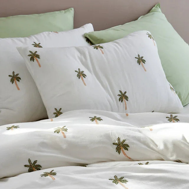 Palm Embroidered Bedsheet White