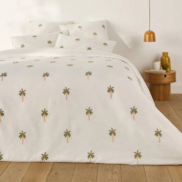 Palm Embroidered Bedsheet White