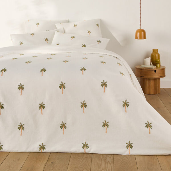 Palm Motive Embroidered Duvet Cover