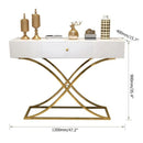 White Console Table with Drawer Entryway Table Contemporary for Hallway X Gold Base - myhomestore.com.pk