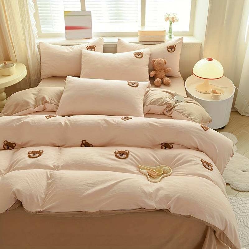 Teddy Bear Embroidered Duvet Set