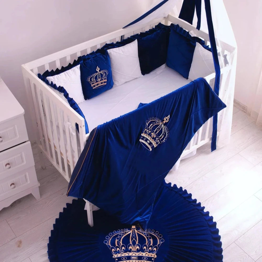 Baby Cot Set( Prince Crown White with Blue) - myhomestore.com.pk