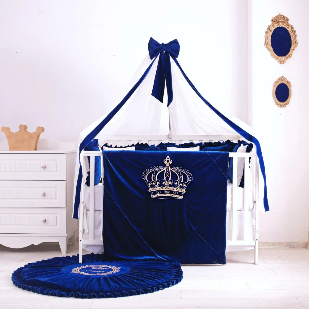 Baby Cot Set( Prince Crown White with Blue) - myhomestore.com.pk