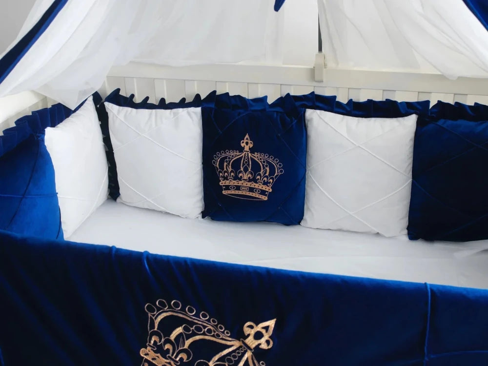 Baby Cot Set( Prince Crown White with Blue) - myhomestore.com.pk