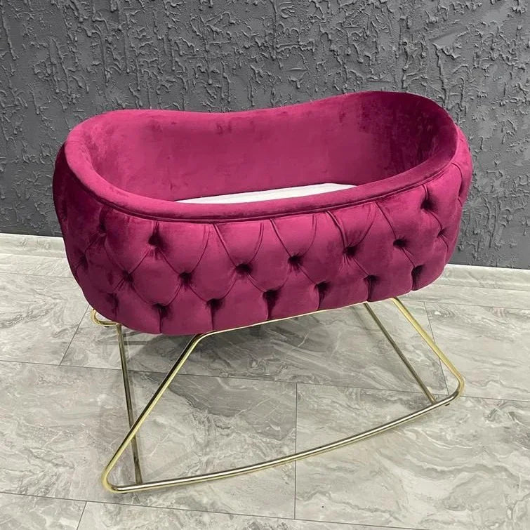 Baby Cradle and Round Puff Velvet Tufted Bassinet - myhomestore.com.pk