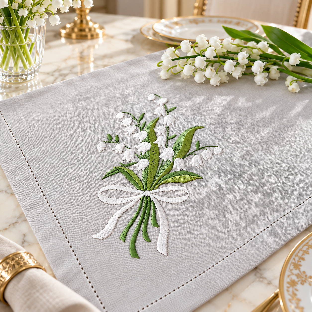 Elegant Lily Bouquet Embroidered Table Napkin