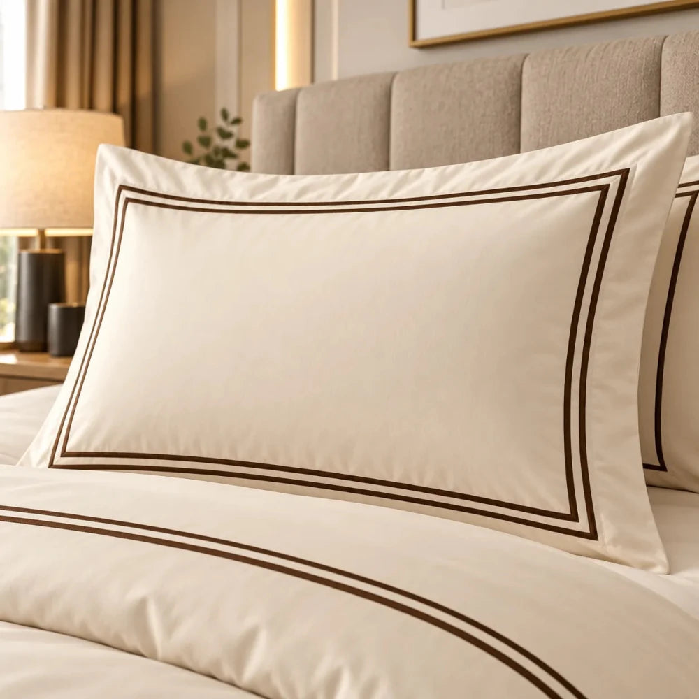 Baratta Comforter Set (Beige with Brown baratta stitch) - myhomestore.com.pk
