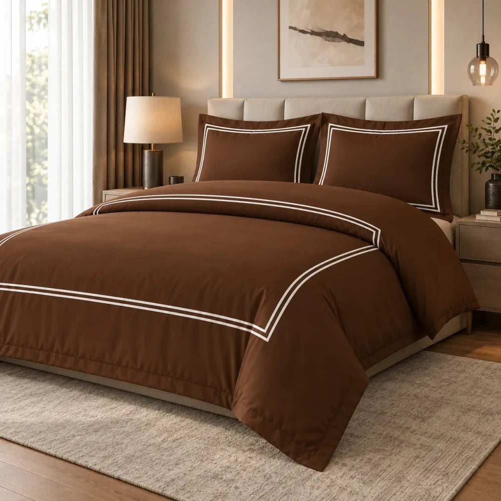 Baratta Comforter Set (Brown with White Bratta Stitch) - myhomestore.com.pk