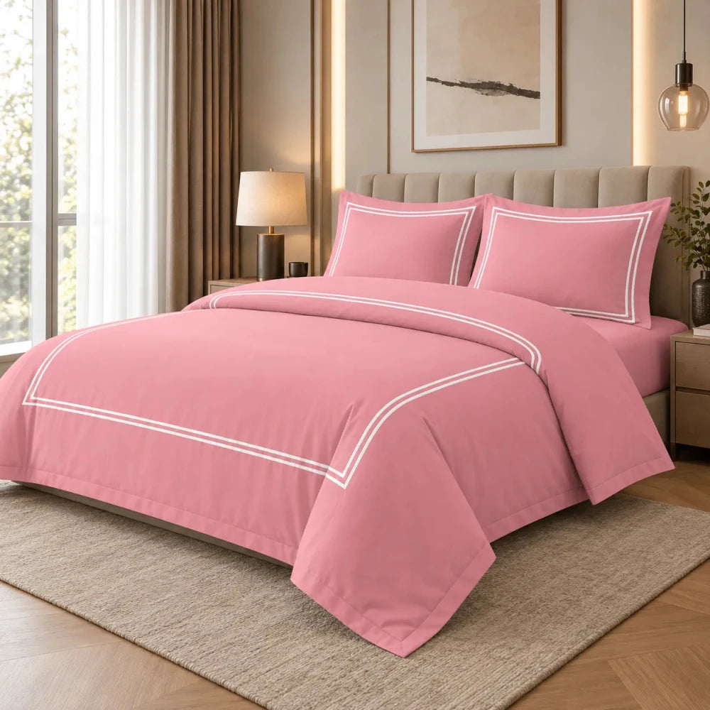 Baratta Comforter Set (Pink with White Bratta Stitch) - myhomestore.com.pk