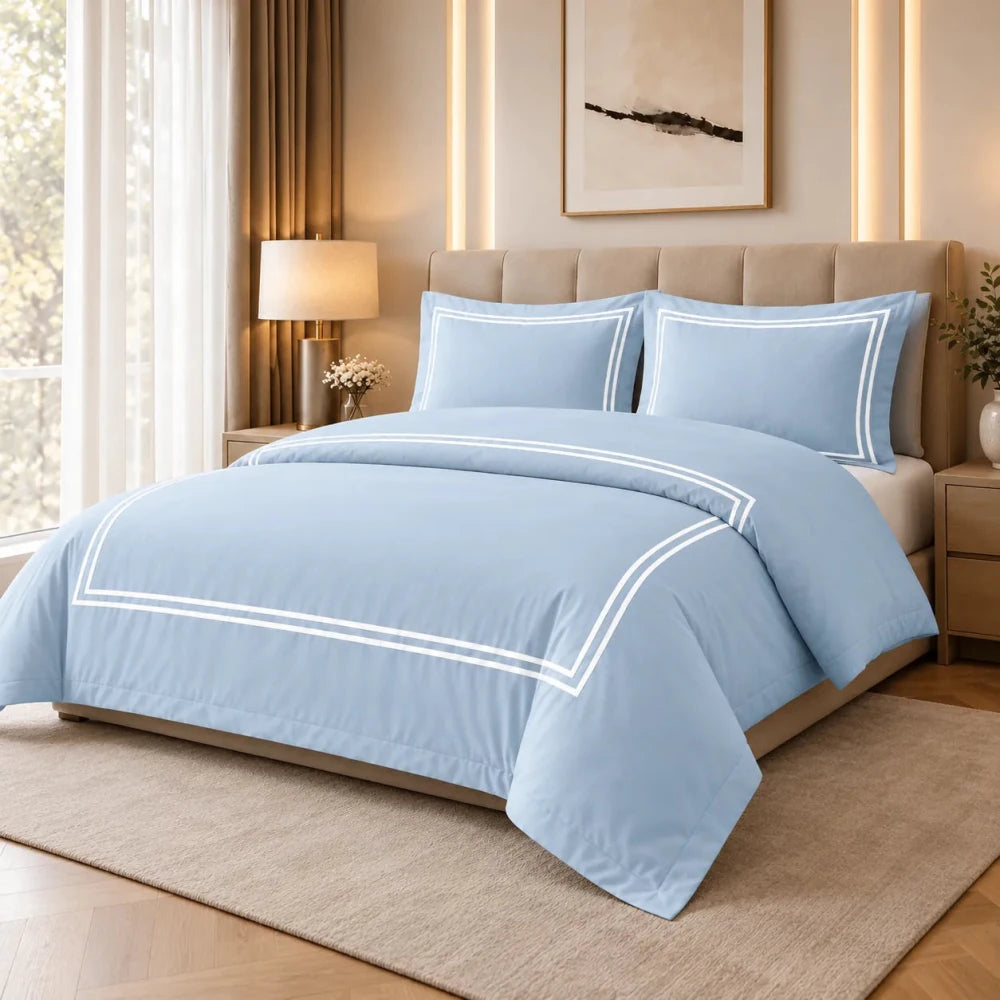 Baratta Comforter Set (sky blue with White Bratta Stitch) - myhomestore.com.pk