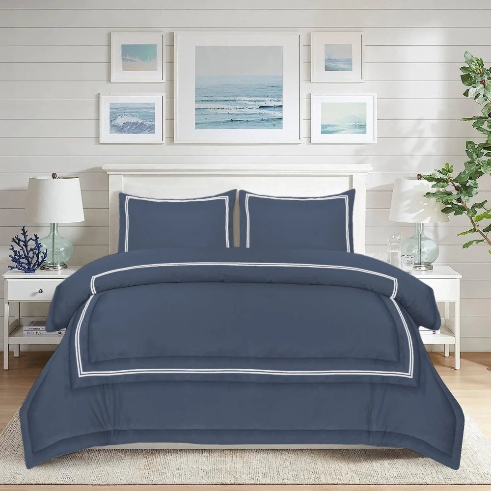 Baratta Comforter Set (Slate Blue with White Bratta Stitch) - myhomestore.com.pk