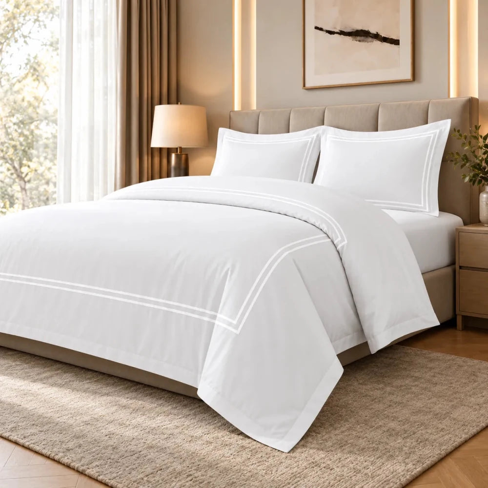 Baratta Comforter Set (White with White Bratta Stitch) - myhomestore.com.pk