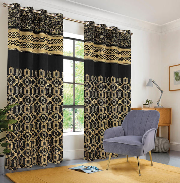 Black with Golden printed curtains