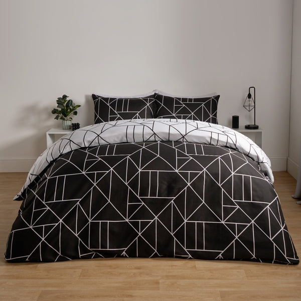 Abstract Geo Black Printed Bedsheet