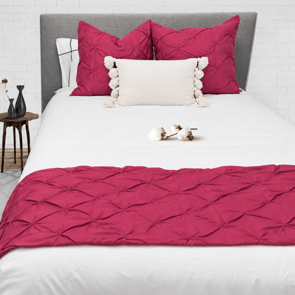 Bed Runner With Two Cushions (Dark Pink) - myhomestore.com.pk