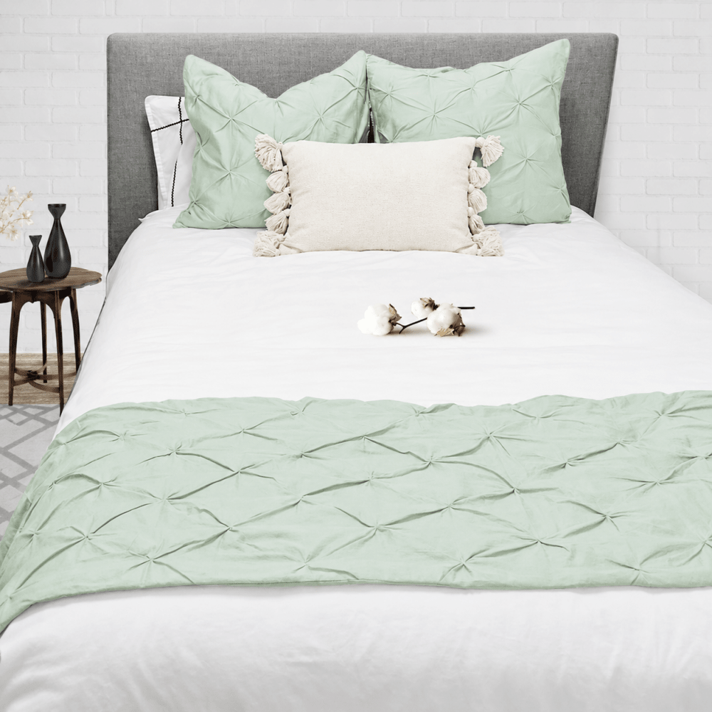 Bed Runner With Two Cushions (mint green ) - myhomestore.com.pk