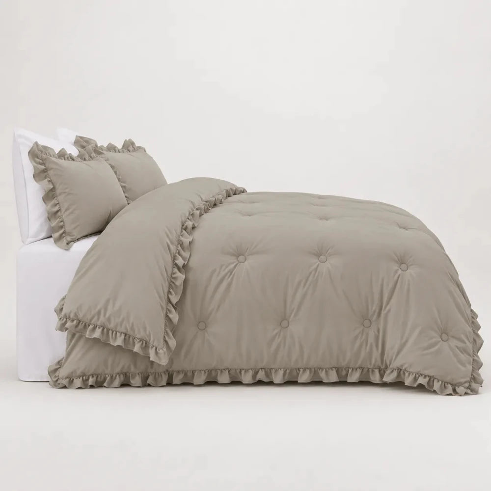 Beige Ruffle Comforter Set - myhomestore.com.pk
