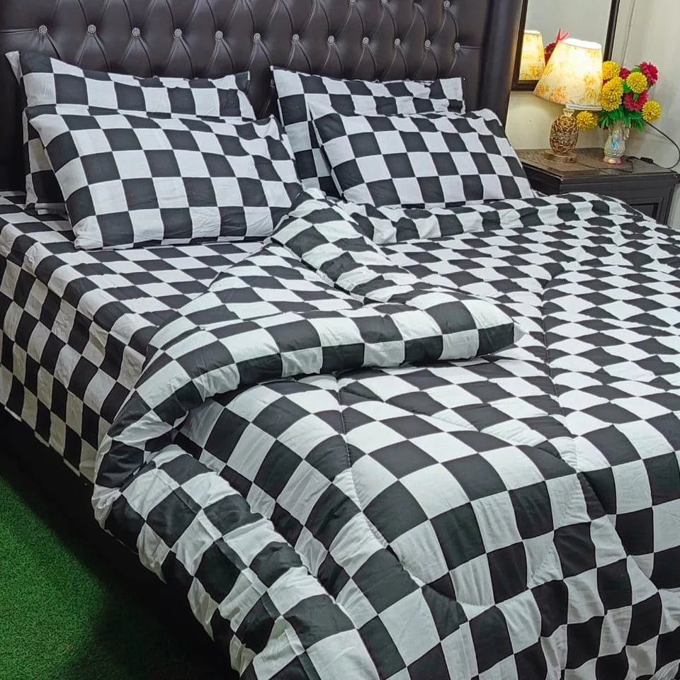 Black and White Checkered Comforter Set – Soft & Cozy Premium Bedding - myhomestore.com.pk