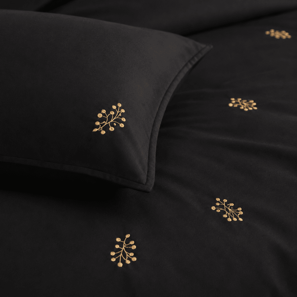 Black Gold Botanical Embroidered Duvet Cover Set - myhomestore.com.pk