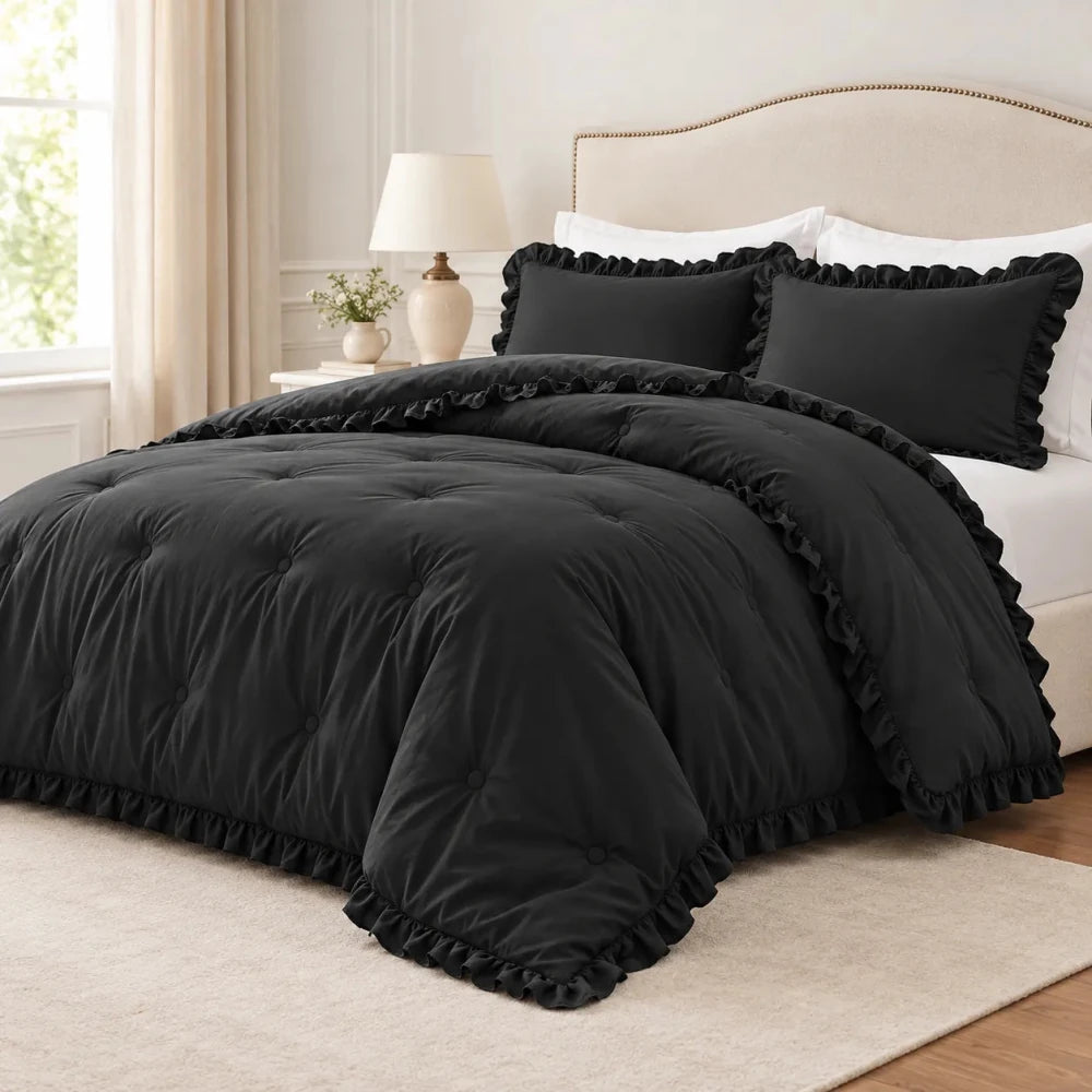 Black Ruffle Comforter Set - myhomestore.com.pk
