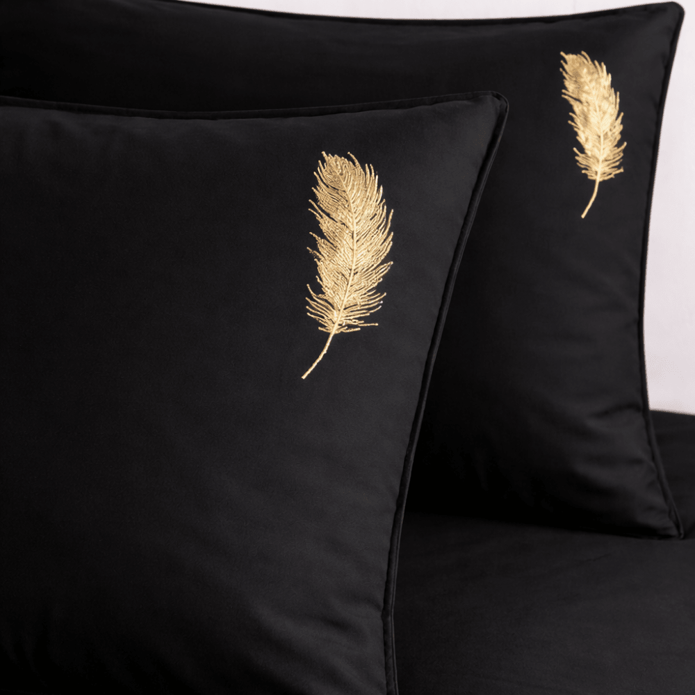 Black With Gold Feather Embroidered Bedding - myhomestore.com.pk