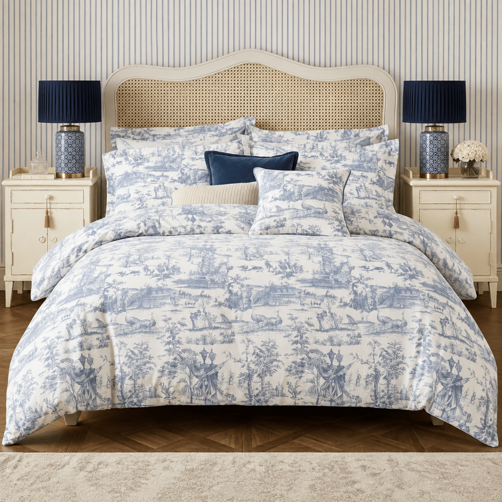 Blue Chambray Braysmith Toil Printed Duvet Set – Luxury Bedding - myhomestore.com.pk