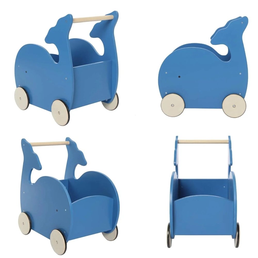 Blue Whale 2 - in - 1 Baby Learning Walker Wooden Strollers - myhomestore.com.pk