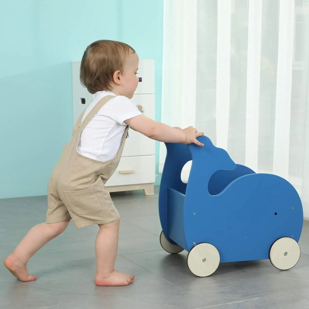 Blue Whale 2 - in - 1 Baby Learning Walker Wooden Strollers - myhomestore.com.pk