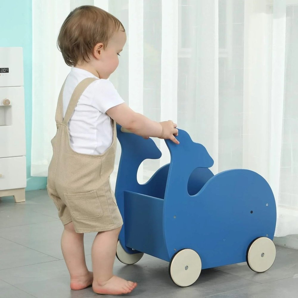 Blue Whale 2 - in - 1 Baby Learning Walker Wooden Strollers - myhomestore.com.pk