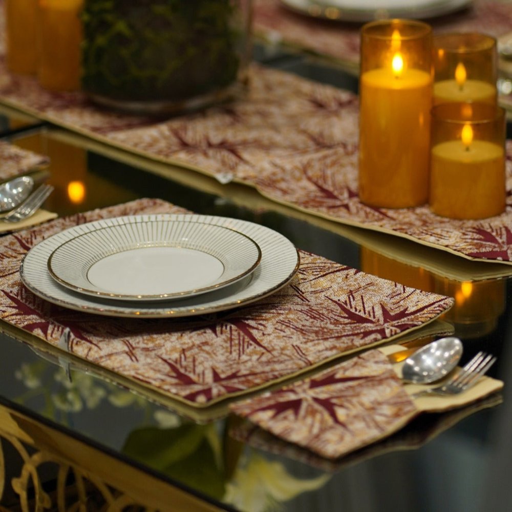 Burgundy & Gold Elegant Dining Table Runner Set - myhomestore.com.pk