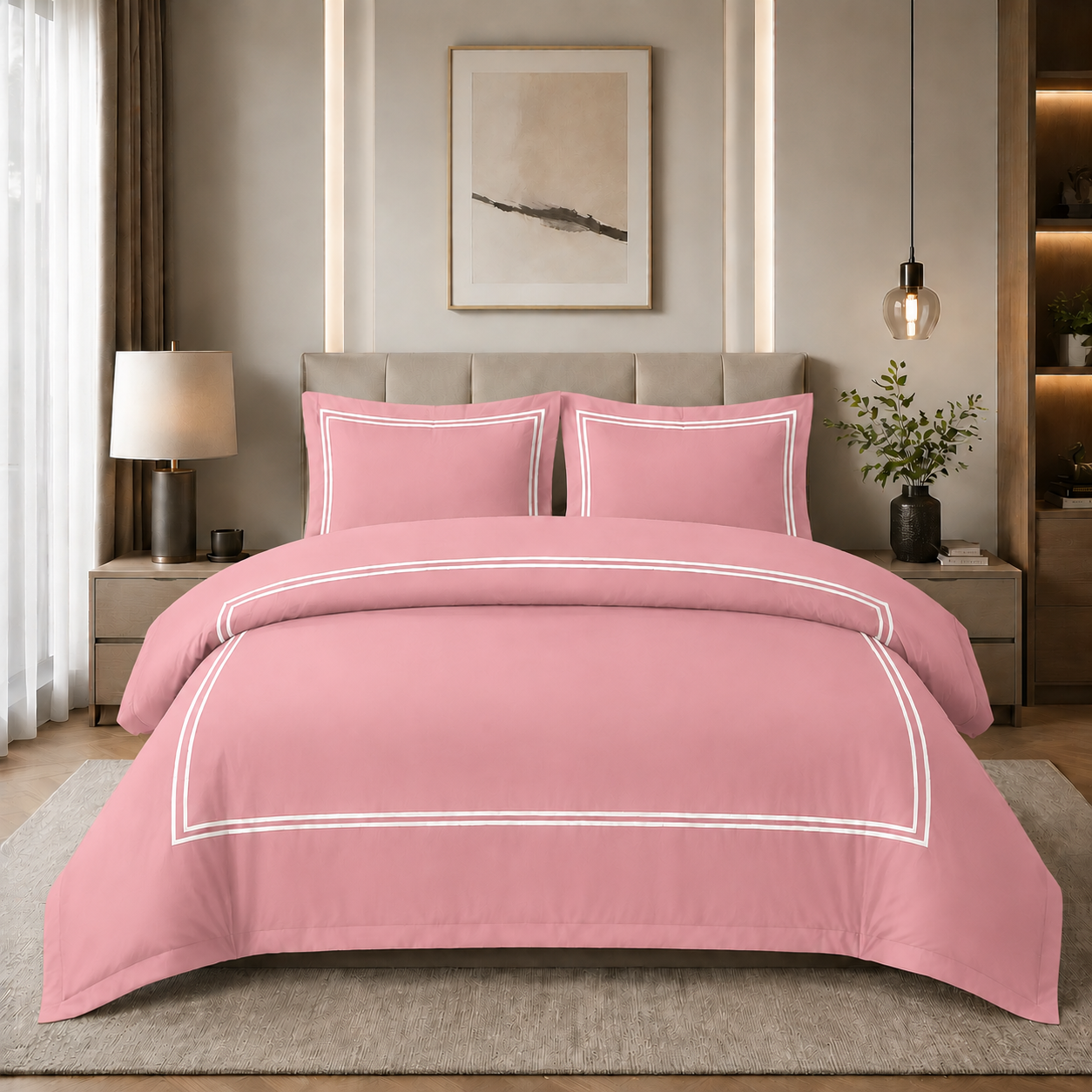 Baratta Comforter Set (Pink with White Bratta Stitch)