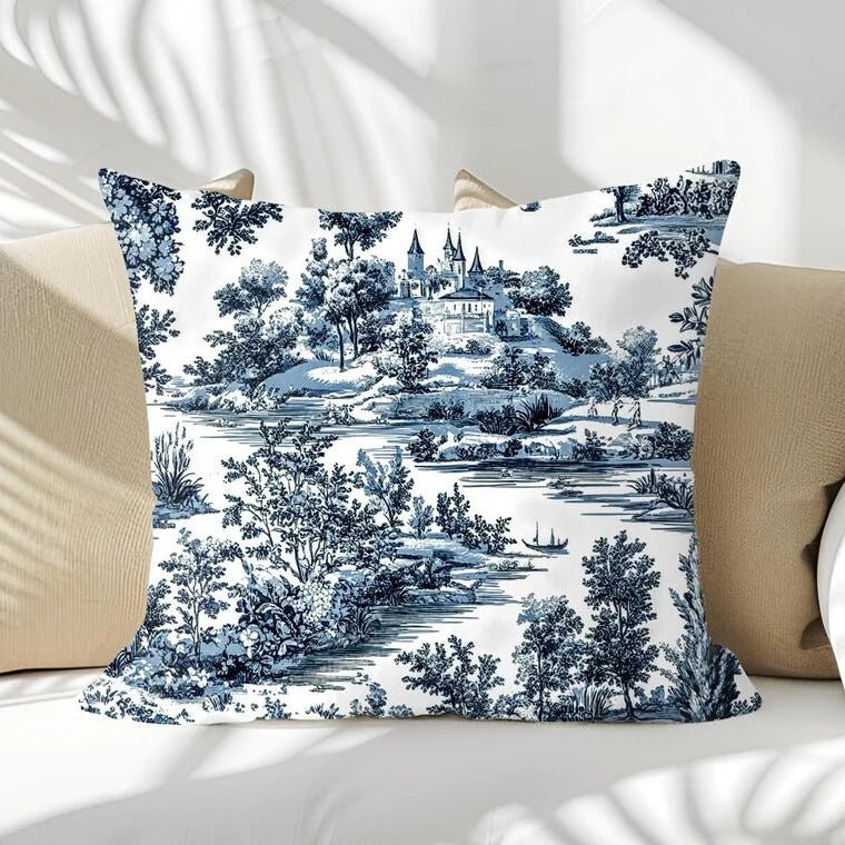 Charming Blue Toile Cushion Cover - myhomestore.com.pk