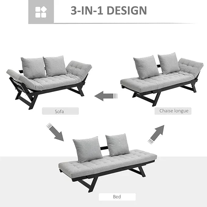 Chenille Flared Arm Sleeper - 3 Position Convertible Chaise Lounger Sofa Bed with 2 Large Pillows - myhomestore.com.pk