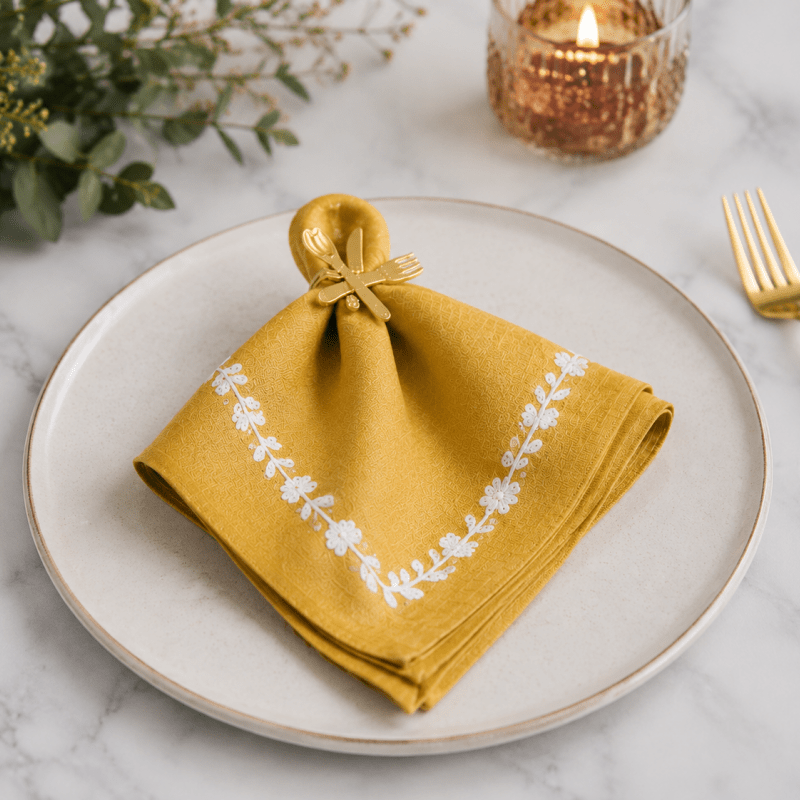 Chic Mustard Yellow Embroidered Table Mat Set for Dining - myhomestore.com.pk