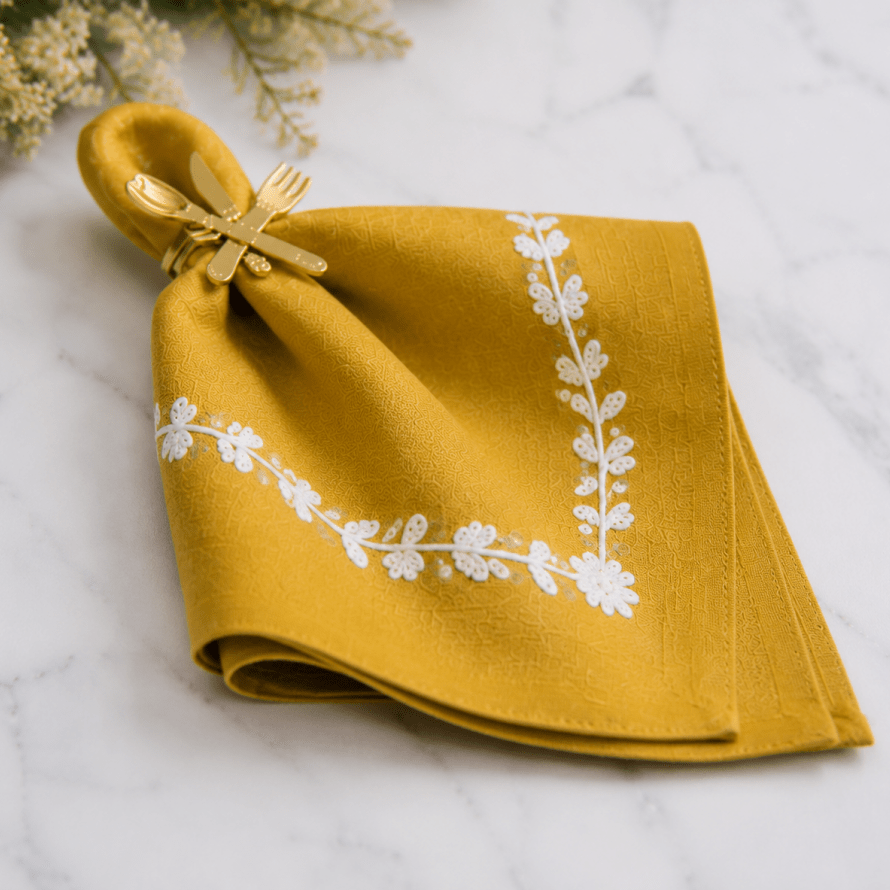 Chic Mustard Yellow Embroidered Table Mat Set for Dining - myhomestore.com.pk