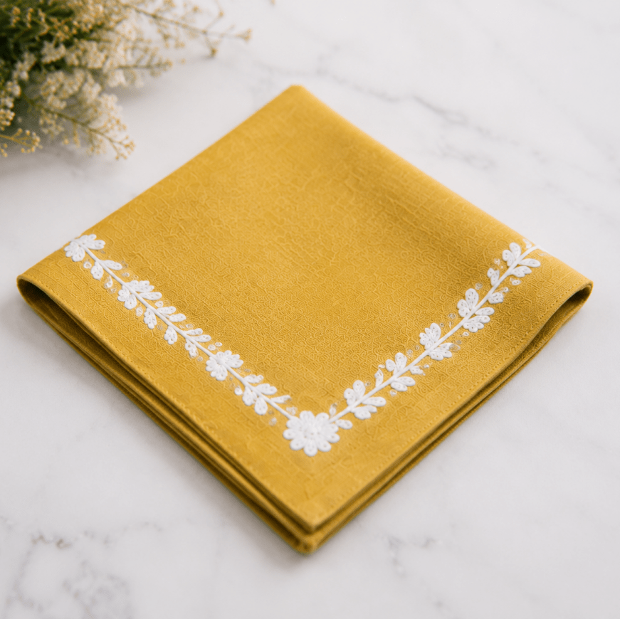 Chic Mustard Yellow Embroidered Table Mat Set for Dining - myhomestore.com.pk