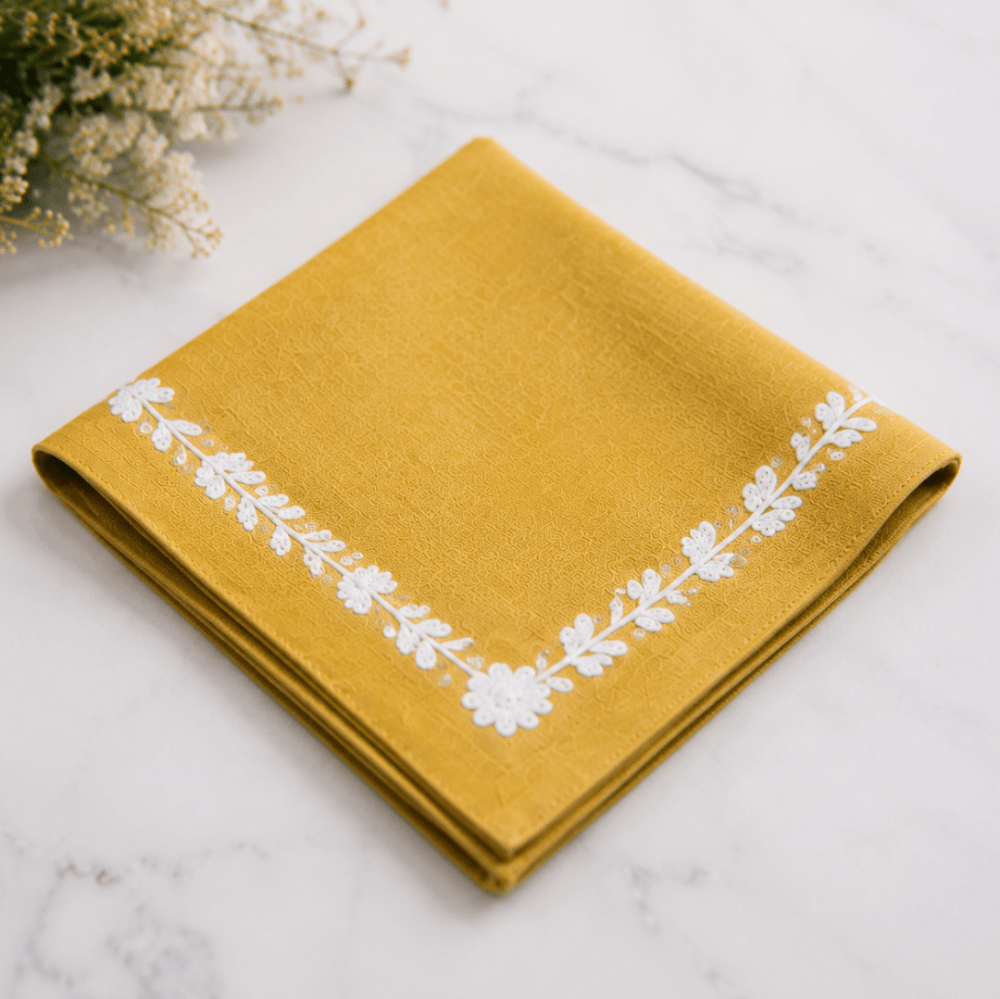 Chic Mustard Yellow Embroidered Table Mat Set for Dining - myhomestore.com.pk