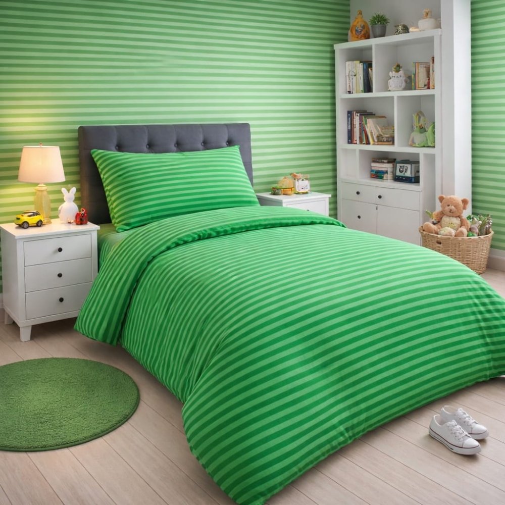 Classic Green Stripes Kids Bed - sheet - myhomestore.com.pk