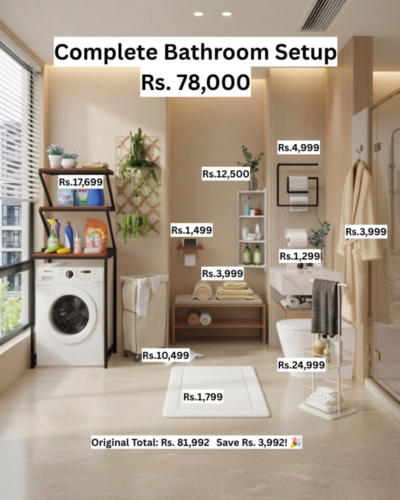 Complete Modern Bathroom Setup – Storage, Laundry & Bath Accessories Package - myhomestore.com.pk
