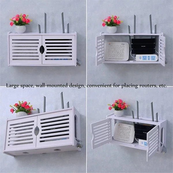 Constricted Router Wifi Double Door Wall Mounted Floating Bracket Shelve - myhomestore.com.pk