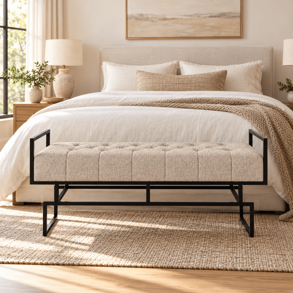 Contemporary Beige Upholstered Bench - myhomestore.com.pk