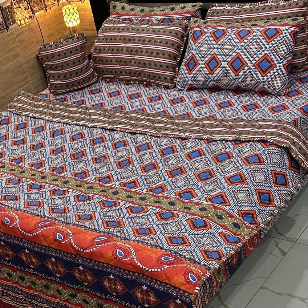 Contemporary Printed Bedspread Set – 7 Piece Bedding - myhomestore.com.pk