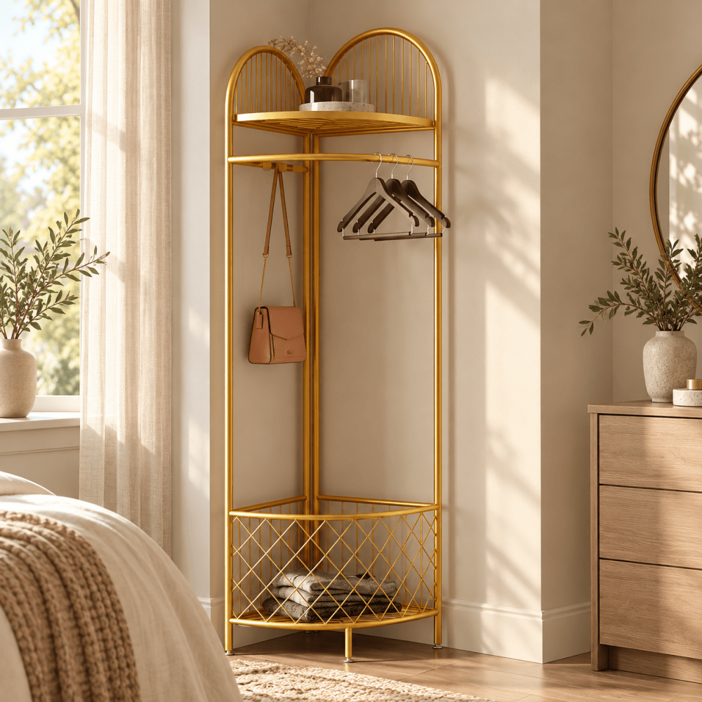 Corner clothing rack with storage basket - myhomestore.com.pk