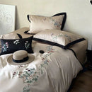 Cotton Butterfly Flowers Embroidery Duvet Set with Duvet Cover, Sheet, Pillowcases - myhomestore.com.pk
