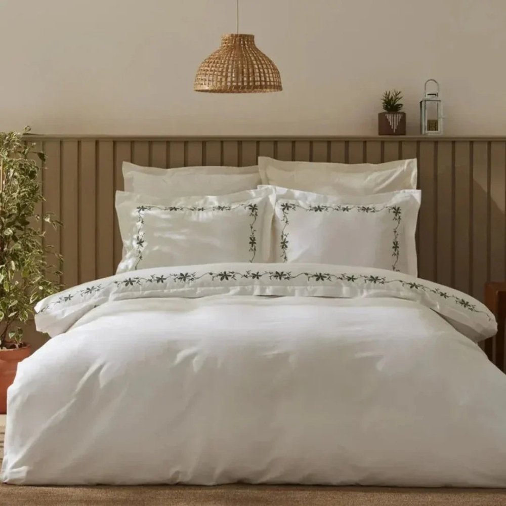 Cotton satin Bamboo Embroidery Duvet Set - myhomestore.com.pk