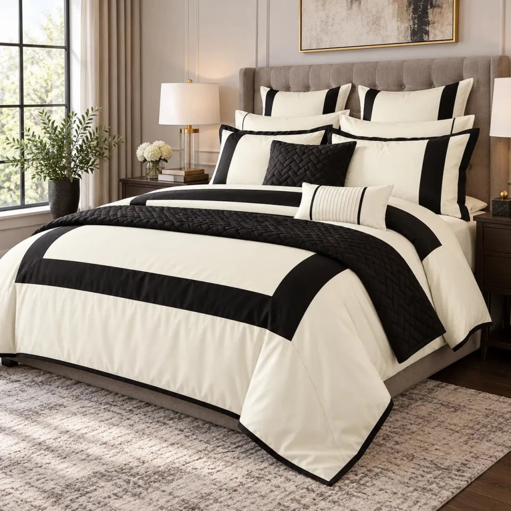 Cream & Black Duvet Set - myhomestore.com.pk
