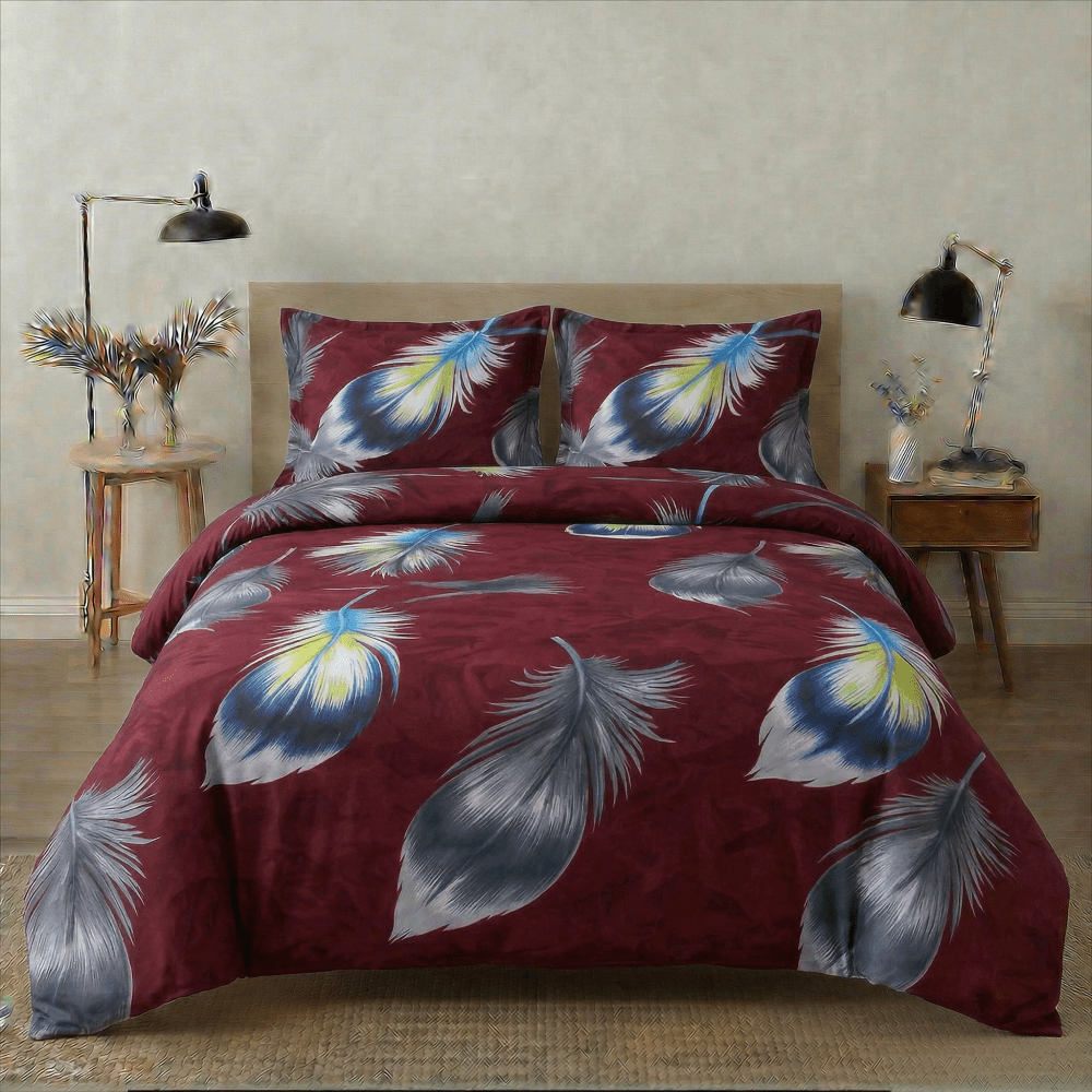 Crimson Feather Luxe Printed Bedsheet – King Size Bedding - myhomestore.com.pk